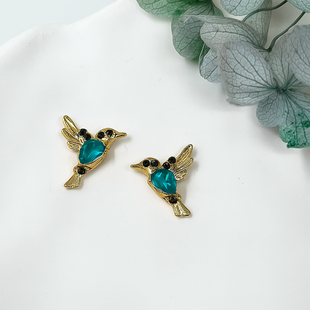 Blue Crystal Hummingbird Dangle Earrings