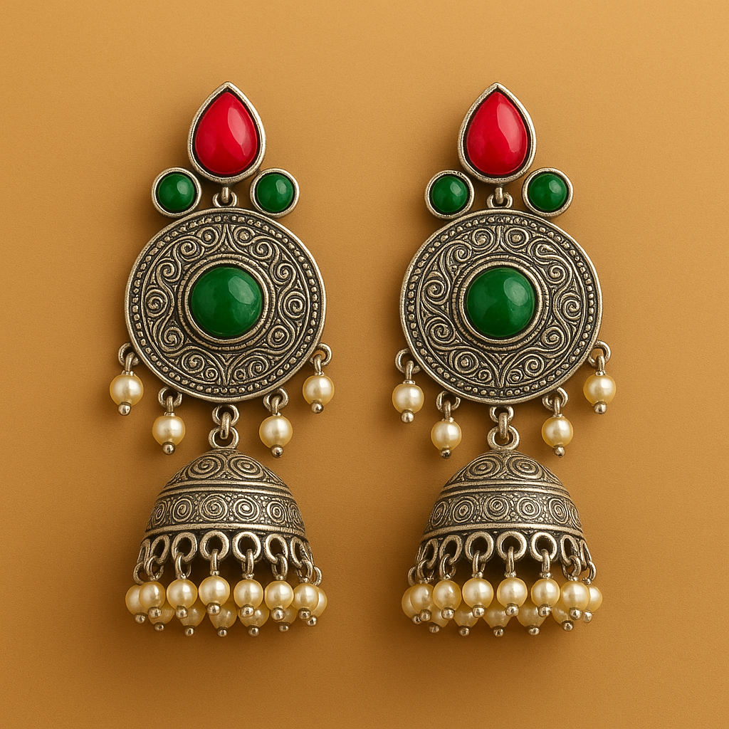 Ornate Ruby and Emerald Earrings