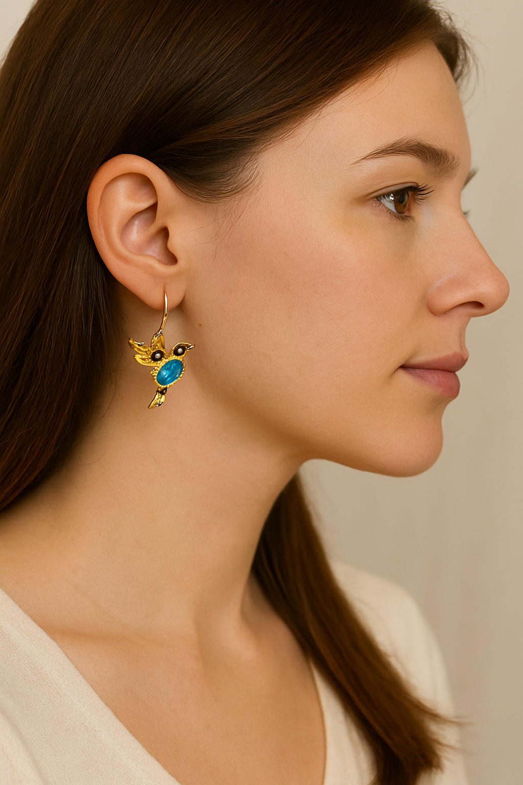 Blue Crystal Hummingbird Dangle Earrings
