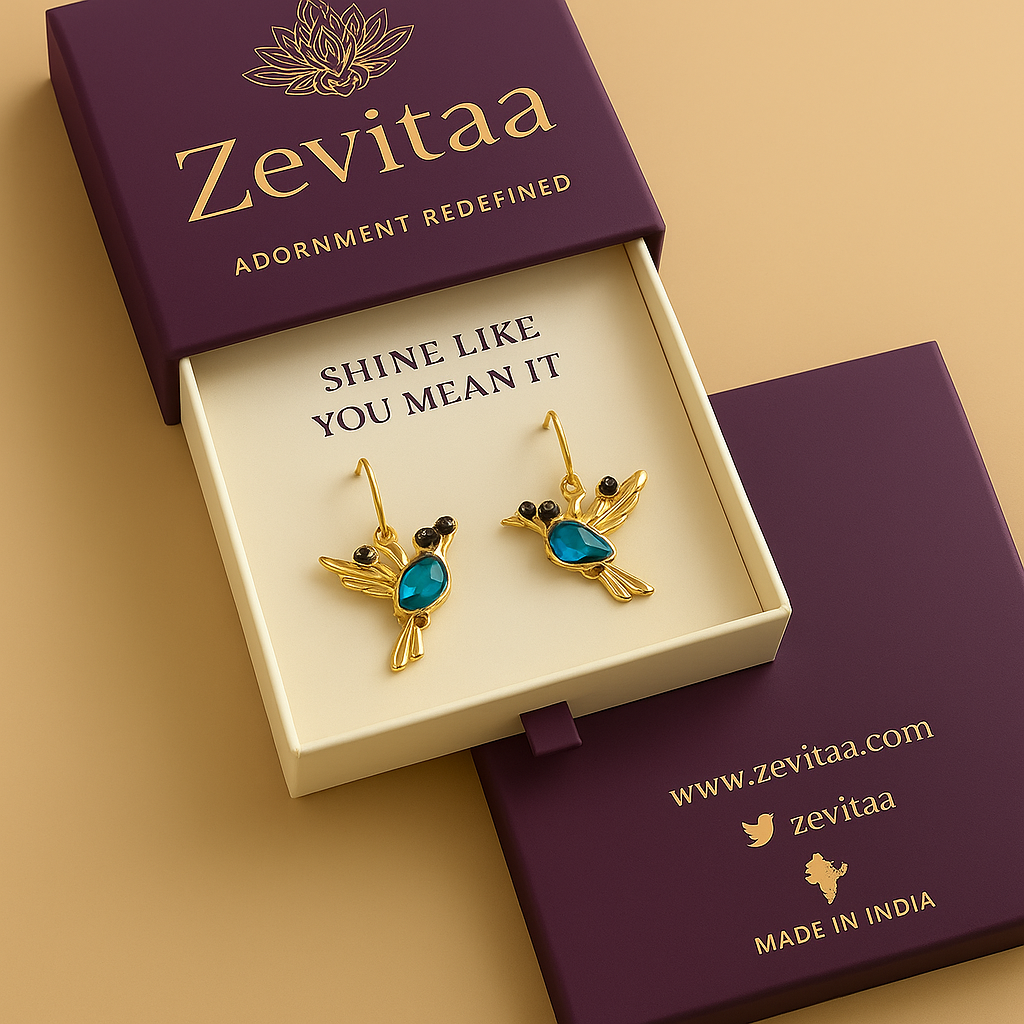 Blue Crystal Hummingbird Dangle Earrings