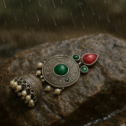 Ornate Ruby and Emerald Earrings