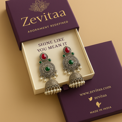 Ornate Ruby and Emerald Earrings